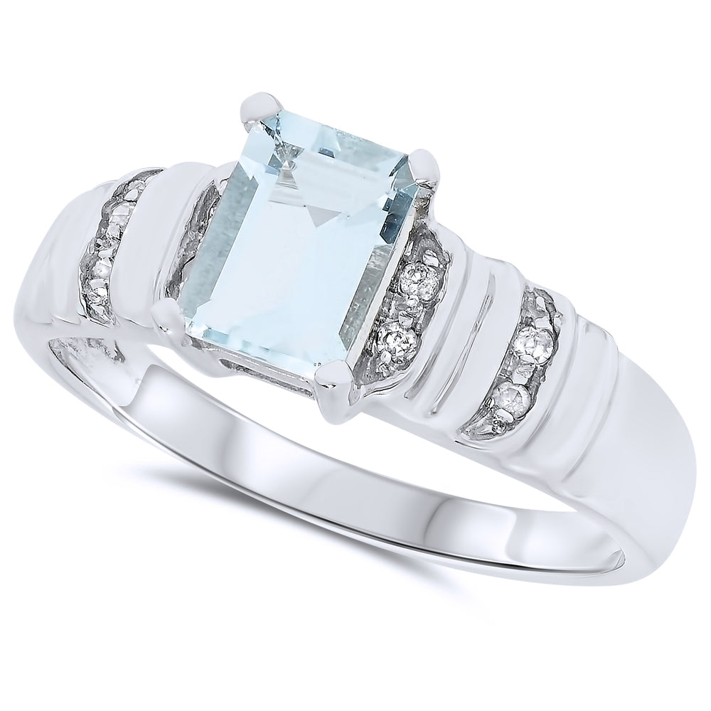 10k White Gold Aquamarine Rings