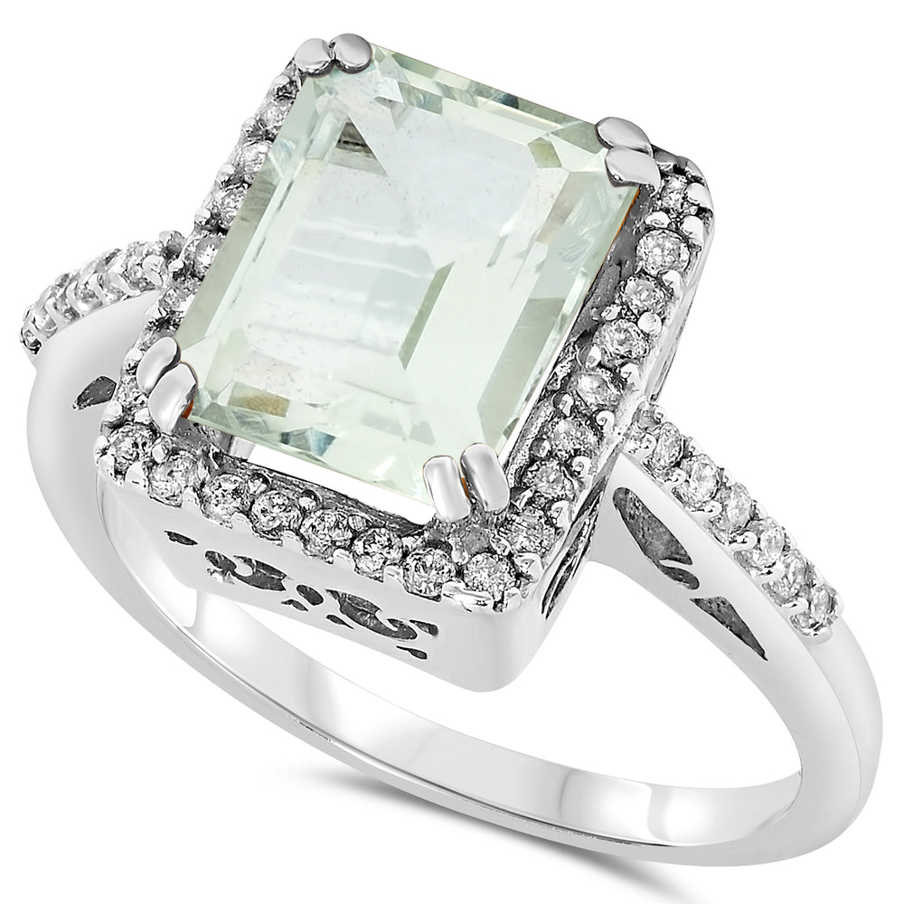 14k White Gold Green Amethyst Rings